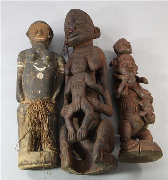 Two Sepik River woman & child carvings & female ancestor figure